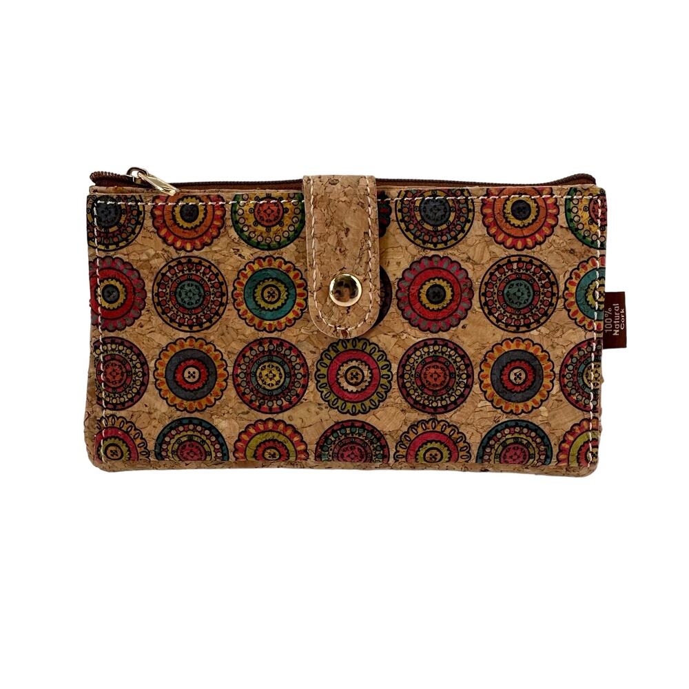 Corkcho Cork Wallet Billfold Zip Snap Floral/Multicolor Natural Cork Vegan Spain
